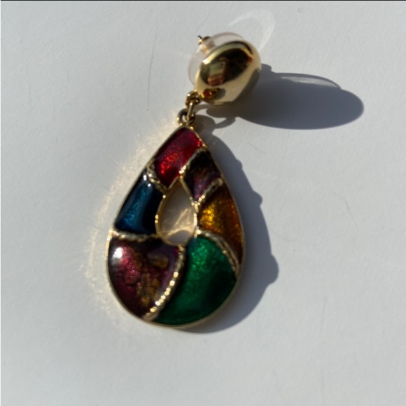Gold-toned Teardrop Muli-colored Dangle Statement Earrings - Picture 4 of 9